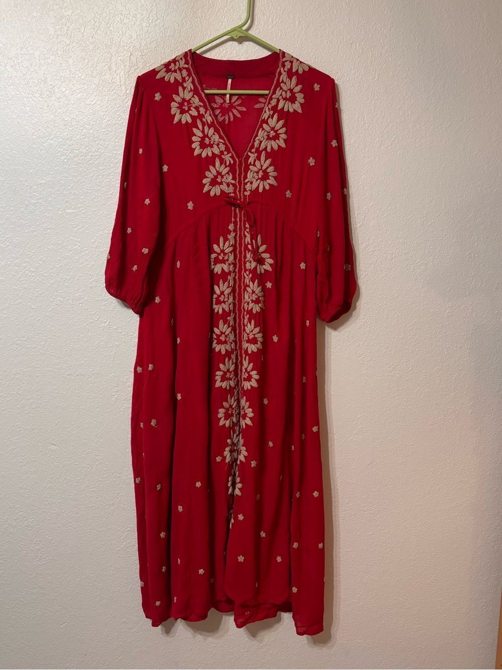 Free People Red Embroidered Fable Midi Dress Small
